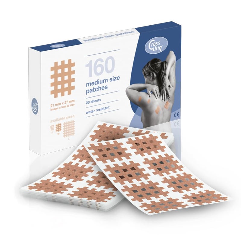 CureTape CrossLinqÂ® Acupressure Patches | Acupuncture, and Pain Relief | Edema Relief | CrossTape | Non-Elastic, Grid-Shaped Tapes | Pain Relief Patches | Crosshatch Patches (160 Medium Patches) | Beige - Image 1